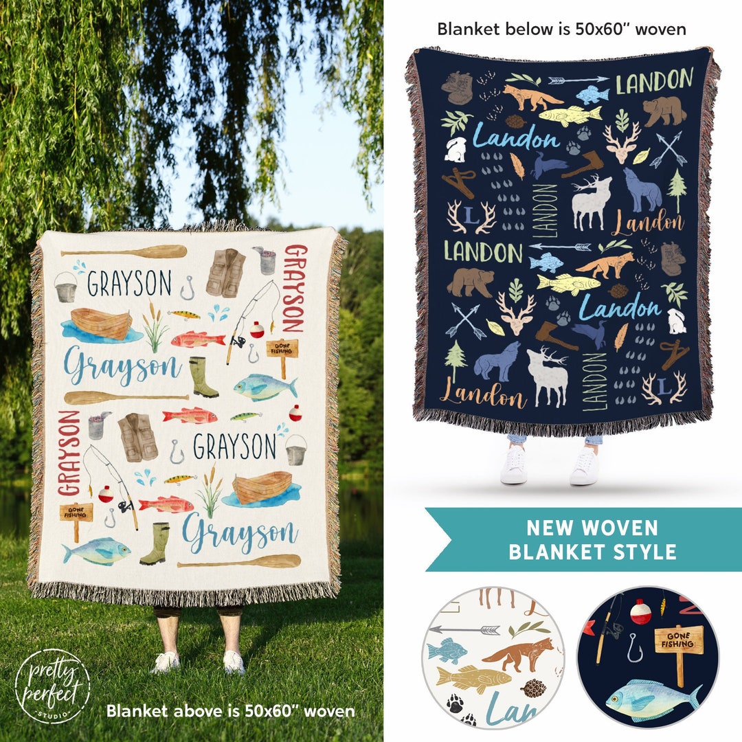 Baby Fishing Adventure Blanket, Custom Baby Blanket With Name, Boys