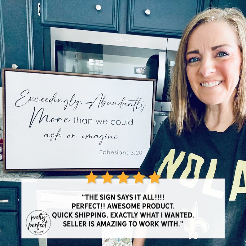 Customer product review for personalized bible verse Ephesians 3:20 by Pretty Perfect Studio