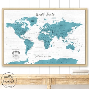 Personalized World Travel Map Push Pin Framed Canvas Wall Art - Etsy