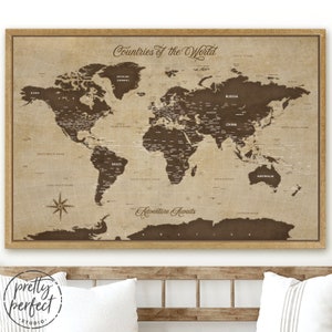 Personalized World Travel Map Push Pin Framed Canvas Wall Art - Etsy