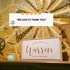 Customer product review for personalized last name established sign by Pretty Perfect Studio