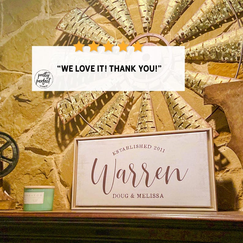 Customer product review for personalized last name established sign by Pretty Perfect Studio