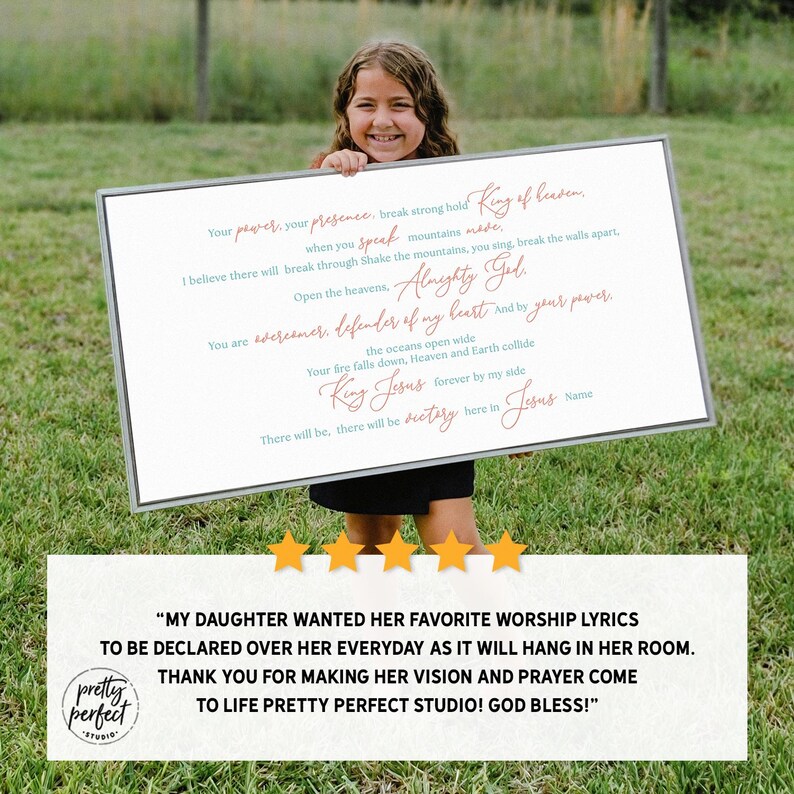 Customer product review for personalized bible verse or favorite worship lyrics by Pretty Perfect Studio