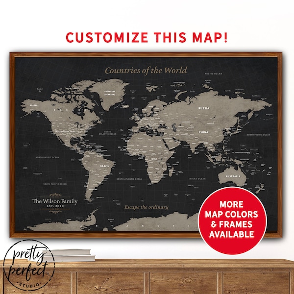 Canvas World Travel Map | Push Pin World Map Custom, Framed World Maps on Canvas | Personalized Push Pin World Map