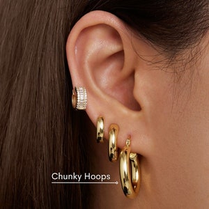18K Large Gold Hoop Earrings Gold Hoops Gold Earrings Chunky Hoop Earrings Statement Earrings Small Chunky Hoops Valentines Gift for Her