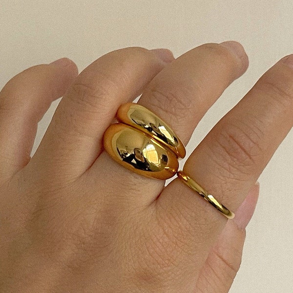 18K Gouden Ring stapelbare ringen voor vrouwen Dome Ring Gold Filled Ring Minimalistische Ring Chunky Gold Ring Stapelen Ringen Cadeau voor haar moeder cadeau