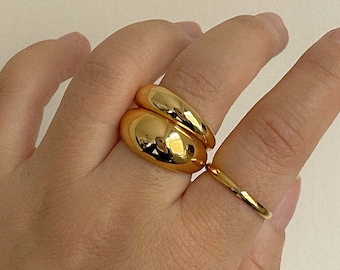 Anillo de oro de 18K Anillos apilables para mujeres Anillo de cúpula Anillo lleno de oro Anillo minimalista Anillo de oro grueso Anillos apilables Regalo para su regalo de mamá