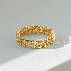 18K Gold Chain Ring Gold Stacking Ring Thick Chain Ring Curb Chain Ring Statement Ring Dainty Ring Mothers Day Gift Mom Gift for Her