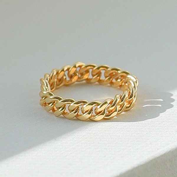 Gold Chain Ring, Gold Stacking Ring, Thick Chain Ring, Curb Chain Ring, Statement Ring, Cuban Link Ring, Cuban Chain Ring, Gift for Her