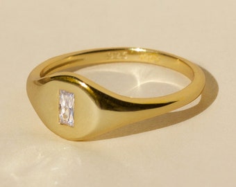 18K Gold Signet Ring Pinky Ring Stapelbare Ringen Minimalistische Ring Ringen voor vrouwen Gouden Ring Sierlijke Ring Stapelen Ringen Moeder Cadeau voor haar