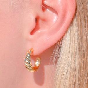 Gold Hoop Earrings Small Hoops Twist Hoops Chunky Gold Hoops Small Hoop Earrings Small Chunky Hoops Minimalist Hoops Croissant Hoops