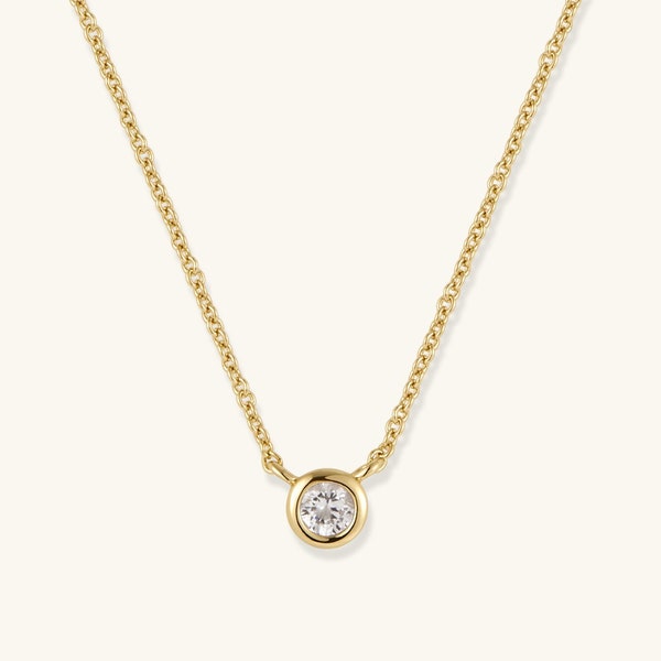 Colliers en or 14 carats avec diamants pour femme, pendentif solitaire diamants, collier délicat, collier avec lunette en diamants, cadeau pour maman, cadeau pour elle