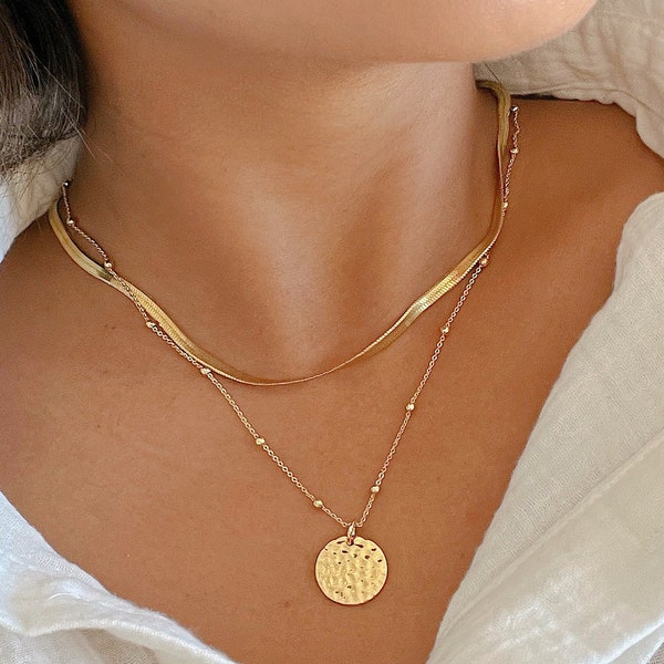 14K Gold Necklace Coin Necklaces for Women Gold Filled Necklace Dainty Necklace Pendant Necklace Layered Necklace Mom Gift for Her