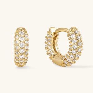 18K Gold Hoop Earrings Small Hoop Earrings Gold Hoops Diamond Earrings Minimalist Jewelry Huggie Earrings Gift for Her Bridesmaid Gifts Yellow Gold