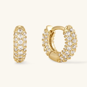 18K Gold Hoop Earrings Small Hoop Earrings Gold Hoops Pave Diamond Earrings Huggie Earrings Mothers Day Gift Mom Gift for Her