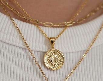 Coin Necklace for Women Gold Sun Necklace Layered Necklace Pendant Necklace Pendant Necklace Gift for Mom Gift for Her