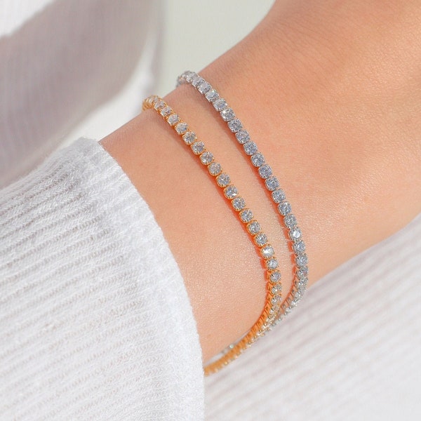 Tennis Bracelet Gold Bracelet for Women Stacking Bracelet Dainty Bracelet Sterling Silver Diamond Bracelet Gift for Her Mom Gift