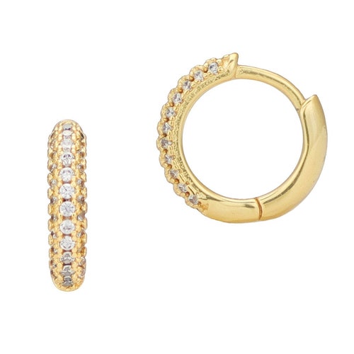 18K Gold Diamond Hoop Earrings Small Hoop Earrings Gold - Etsy