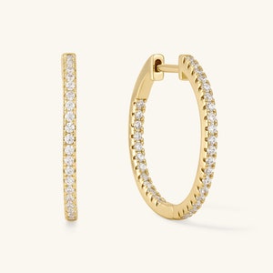 18K Gold Diamond Hoop Earrings Small Hoop Earrings Gold Hoops Diamond Earrings Large Hoop Earrings Mothers Day Gift Mom Gift for Her