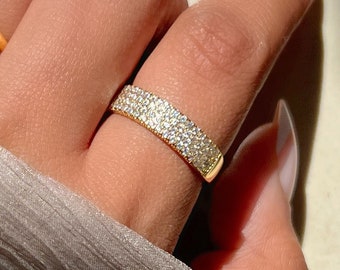 18K Gold Pave Ring Wedding Band Stackable Rings for Women Statement Ring Diamond Band Diamond Ring Mom Gift for Her Gift for Girlfriend