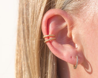 18K Gold Ear Cuff - Gold Hoop Earrings - Tiny Ear Cuff - Cartilage Earrings for Women - Dainty Ear Cuff for Women - Small Diamond Ear Cuff