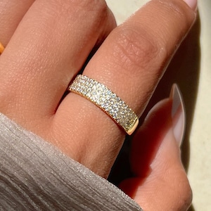18K Gold Pave Ring Wedding Band Stackable Rings for Women Statement Ring Diamond Band Diamond Ring Mom Gift for Her Gift for Girlfriend