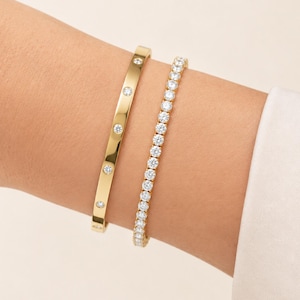 14K Gold Diamond Tennis Bracelet Gold Bracelet for Women Stacking Bracelet Dainty Bracelet Sterling Silver Gift for Mom Gift for Her