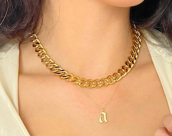 Curb Chain Necklace Gold Necklace Gold Chain Link Necklace Statement Necklace for Women Thick Gold Chain Cuban Curb Link Chain Gift for Her