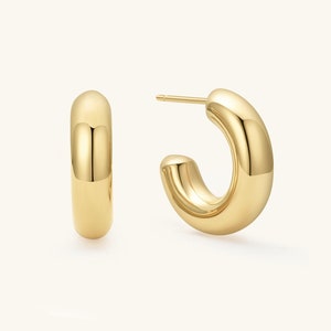 18K Gold Hoop Earrings Gold Hoops Chunky Gold Hoops Earrings for Women Gold Filled Earrings Minimalist Earrings Gift for Her