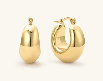 18K Gold Hoop Ohrringe Chunky Hoop Ohrringe Gold Creolen Kleine Gold Creolen Dicke Ohrringe Große Creolen Geschenk für Sie Geschenk für Mama