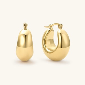 18K Gold Hoop Earrings Chunky Hoop Earrings Gold Hoops Small Gold Hoop Earrings Thick Hoop Earrings Large Hoops Gift for Her Gift for Mom