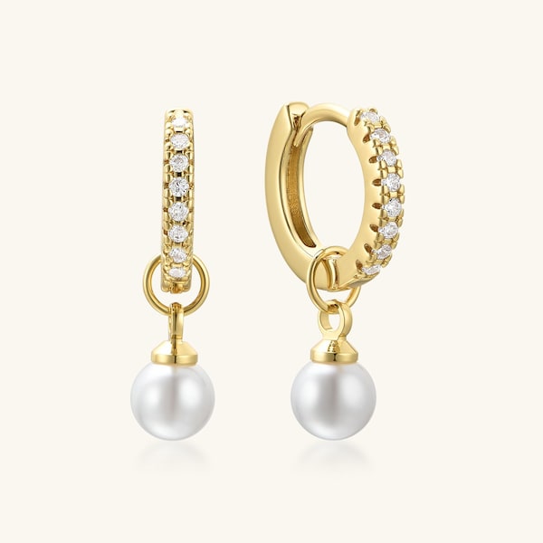 Pearl Hoop Earrings Gold Hoop Earrings Pearl Earrings Small Hoop Earrings Gold Hoops  Diamond Earrings Huggie Earrings Gift for Her