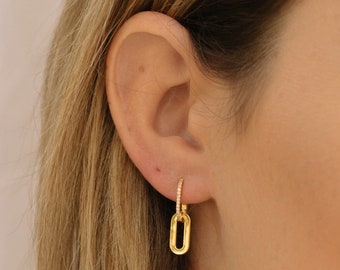 Boucles d’oreilles 18K Gold Hoop Dangle Drop Boucles d’oreilles Hoop Boucles d’oreilles minimalistes Boucles d’oreilles en or Cerceaux d’or Boucles d’oreilles Huggie Cadeau pour elle