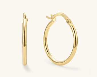 18K Gold Hoop Earrings Small Hoops 25mm Hoop Earrings Thin Gold Hoops Minimalist Earrings  Gold Earrings for Women Mom Gift for Her