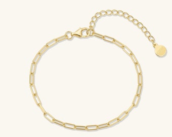 Paperclip Bracelet Rectangle Bracelet Gold Bracelet for Women Thick Oval Link Bracelet Layering Bracelet Stacking Bracelet Gift for Her