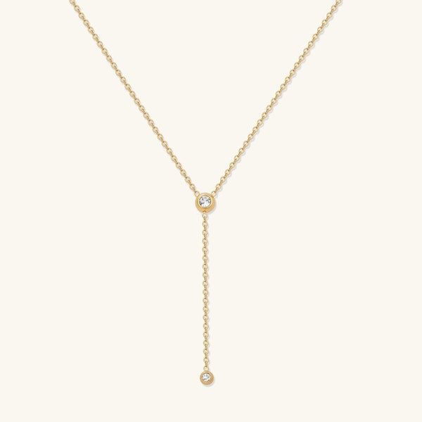 18K Gold Diamond Necklace Lariat Necklace Bridal Necklace for Women Dainty Necklace Layered Necklace Mom Gift for Her Gift for Women