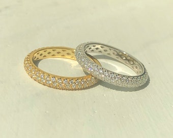 Anillo de bodas de diamantes pavé, anillo de eternidad, anillo de compromiso, anillo de oro, anillos apilables, anillo llamativo, anillo minimalista, anillo de bodas, regalo para ella