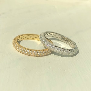 Pave Diamond Wedding Band Eternity Ring Gold Ring Stacking Rings Statement Ring Minimalist Ring Wedding Ring Sterling Silver Mom Gift
