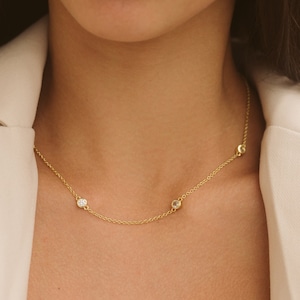14K Gold Diamond Necklace for Women Dainty Necklace Minimalist Necklace Choker Necklace Mothers Day Gift Mom Gift for Her Gift for Mom