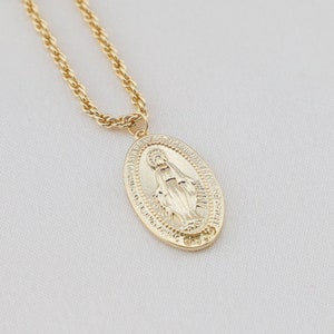 18K Gold Virgin Mary Necklace Gold Necklace Necklaces for Women Coin Necklace Virgin Mary Pendant Miraculous Medal Mom Gift for Her