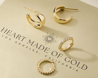 18K Gold Hoop Earrings Small Hoop Earrings Earring Set Jewelry Gift Set Gifts for Her Gold Hoops Huggie Earrings Mom Gift for Her
