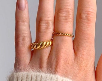 18k Croissant Ring Gold Rings for Women Dome Ring Twisted Rope Ring Statement Ring Gold Chunky Ring Stacking Rings Signet Ring Gift for Her