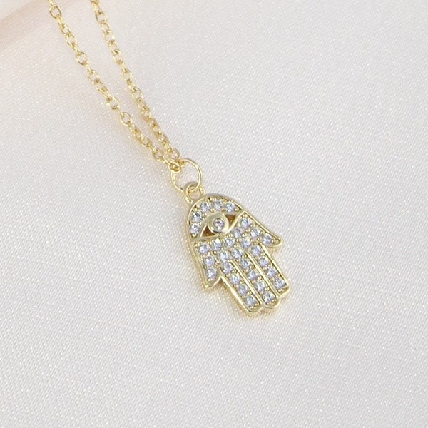 18K Gold Hamsa Necklace Gold Necklace Layered Necklace for Women Evil Eye Necklace Dainty Necklace Gift for Her Valentine Gifts Gift for Mom