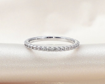 18K White Gold Eternity Rings for Women Wedding Band Stacking Rings CZ Wedding Band CZ Eternity Ring Minimalist Ring Mom Gift for Her