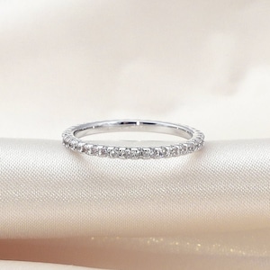 18K White Gold Eternity Rings for Women Wedding Band Stacking Rings CZ Wedding Band CZ Eternity Ring Minimalist Ring Mom Gift for Her