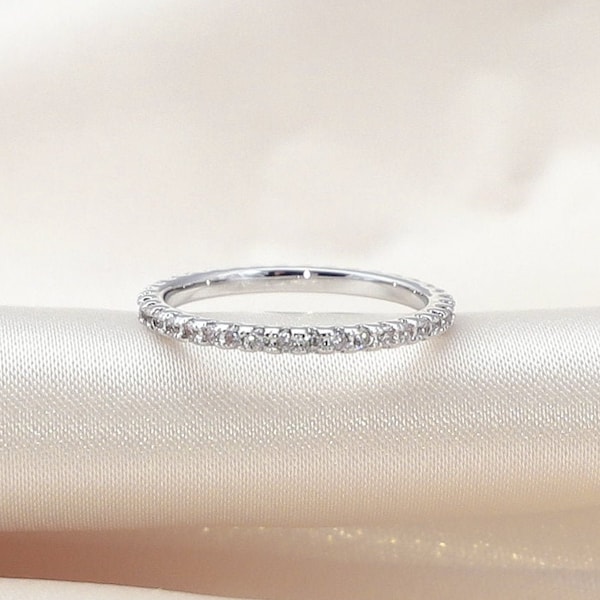 18K White Gold Eternity Rings for Women Wedding Band Stacking Rings CZ Wedding Band CZ Eternity Ring Minimalist Ring Mom Gift for Her