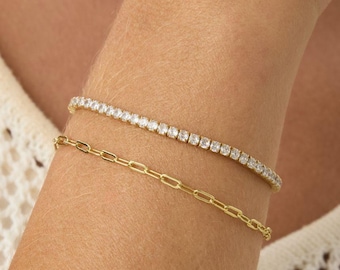 14K Gold Diamond Tennis Bracelet Gold Bracelet for Women Stacking Bracelet Dainty Bracelet Sterling Silver Gift for Mom Gift for Her