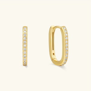 18k Gold Creolen Kleine Creolen Huggie Ohrringe Diamant Ohrringe Rechteck Creolen Ohrringe Statement Ohrringe Geschenk für Sie