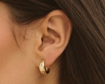 14K Gold Hoop Earrings Small Hoop Earrings Chunky Hoop Earrings Statement Earrings Small Chunky Hoops Gold Hoops Gold Earrings Gift for Her