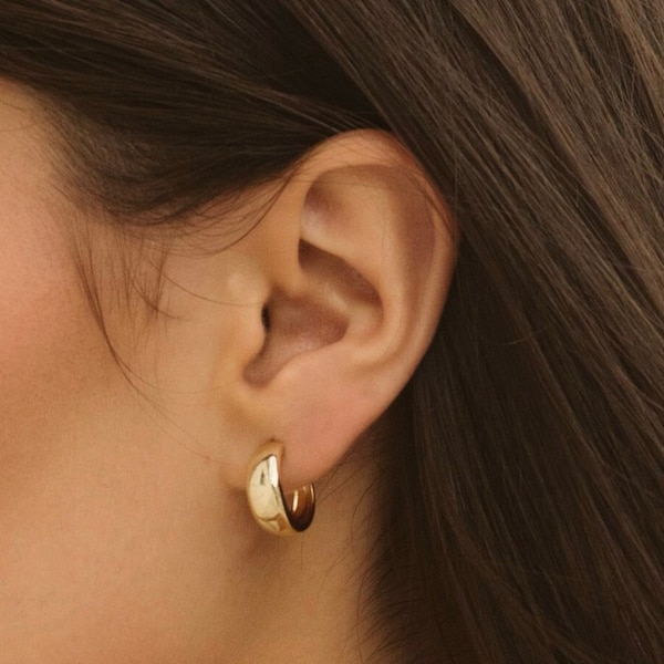 14K Gold Hoop Earrings Small Hoop Earrings Chunky Hoop Earrings Statement Earrings Small Chunky Hoops Gold Hoops Gold Earrings Gift for Her